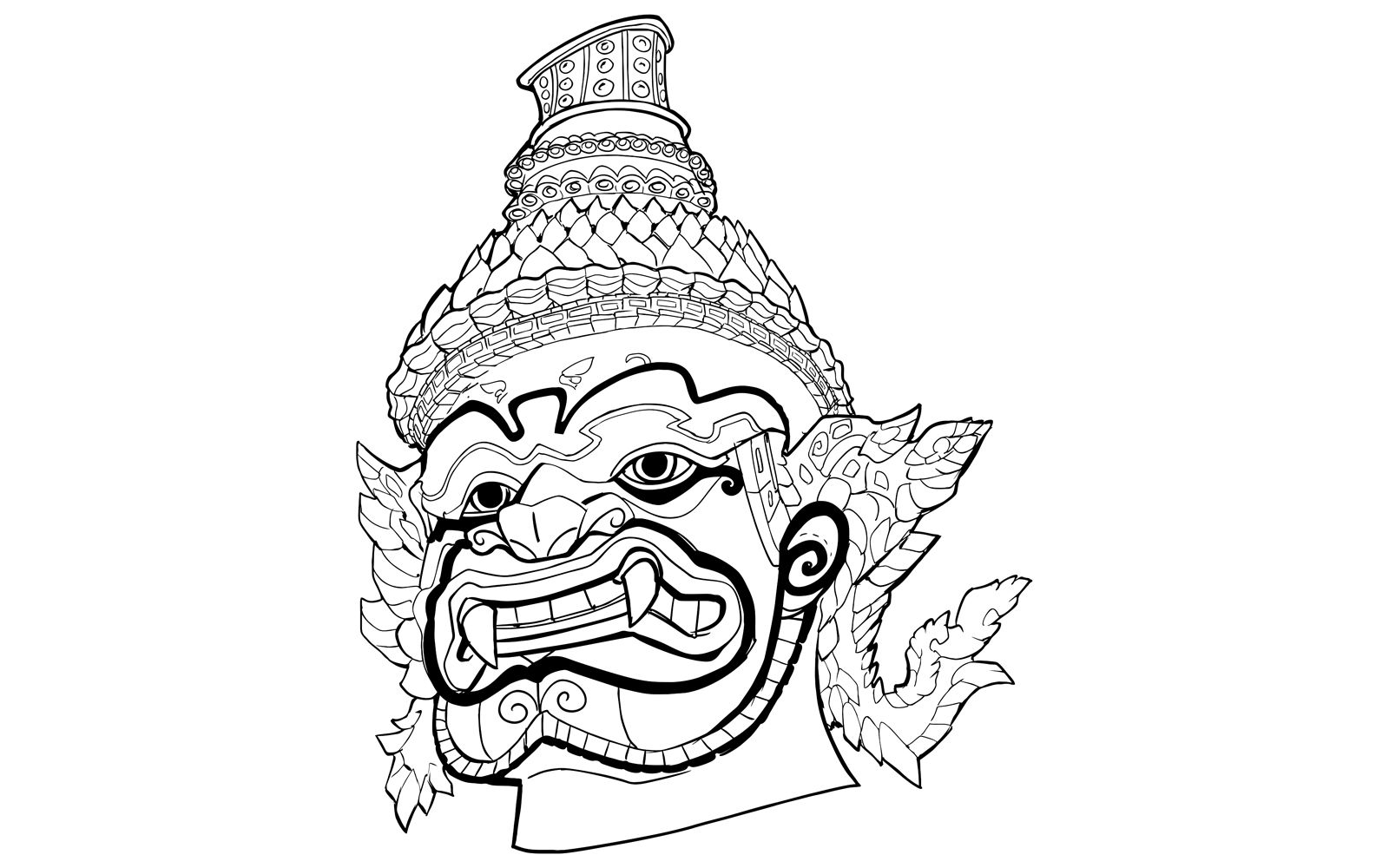 Thai Demon Line Art - Illustration