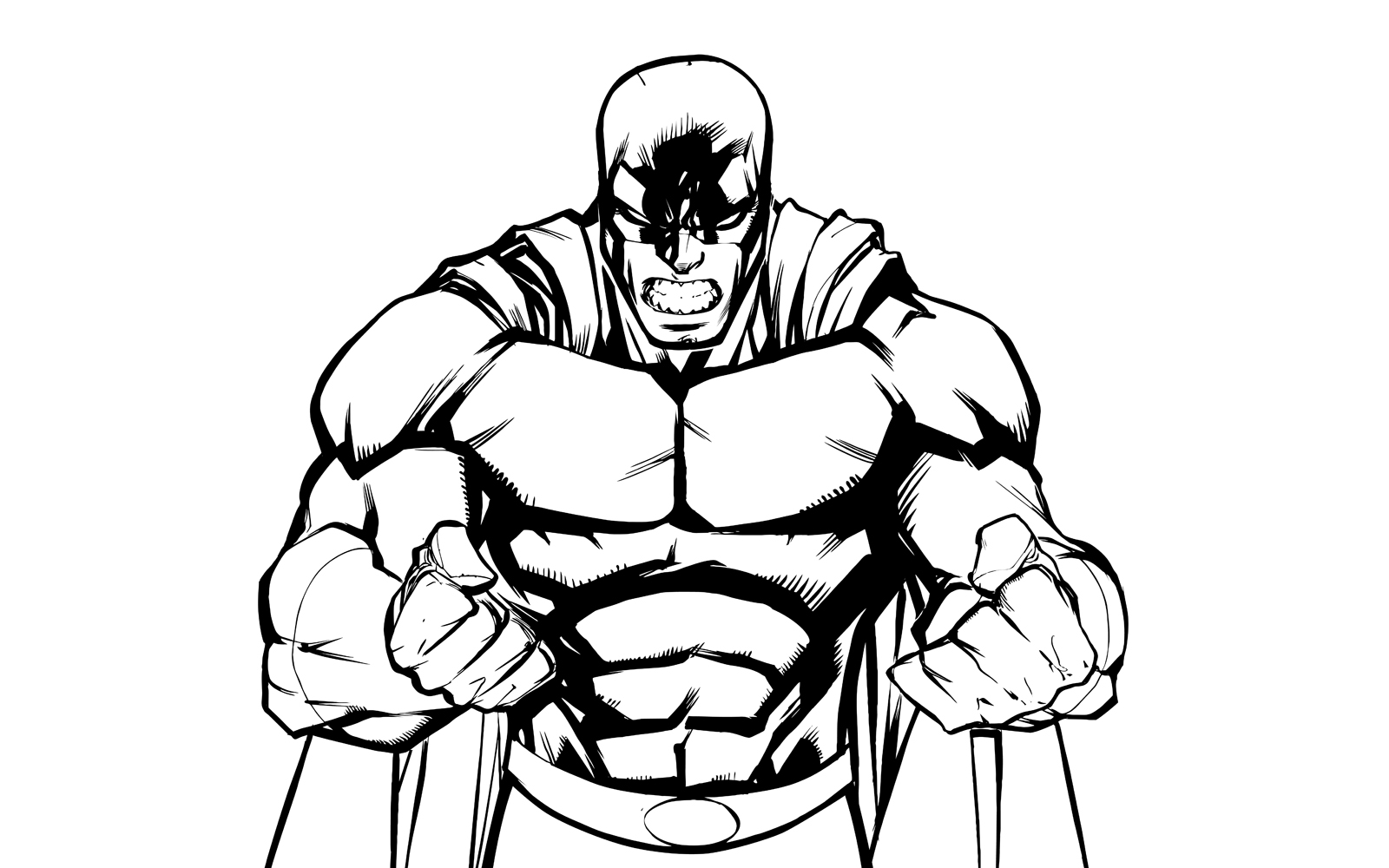 Raging Superhero Line Art - Illustration