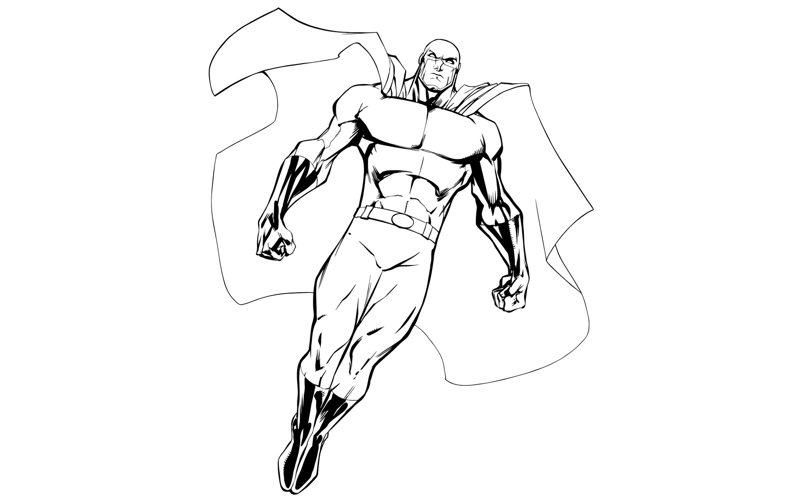 Superhero Flying 6 Line Art - Illustration