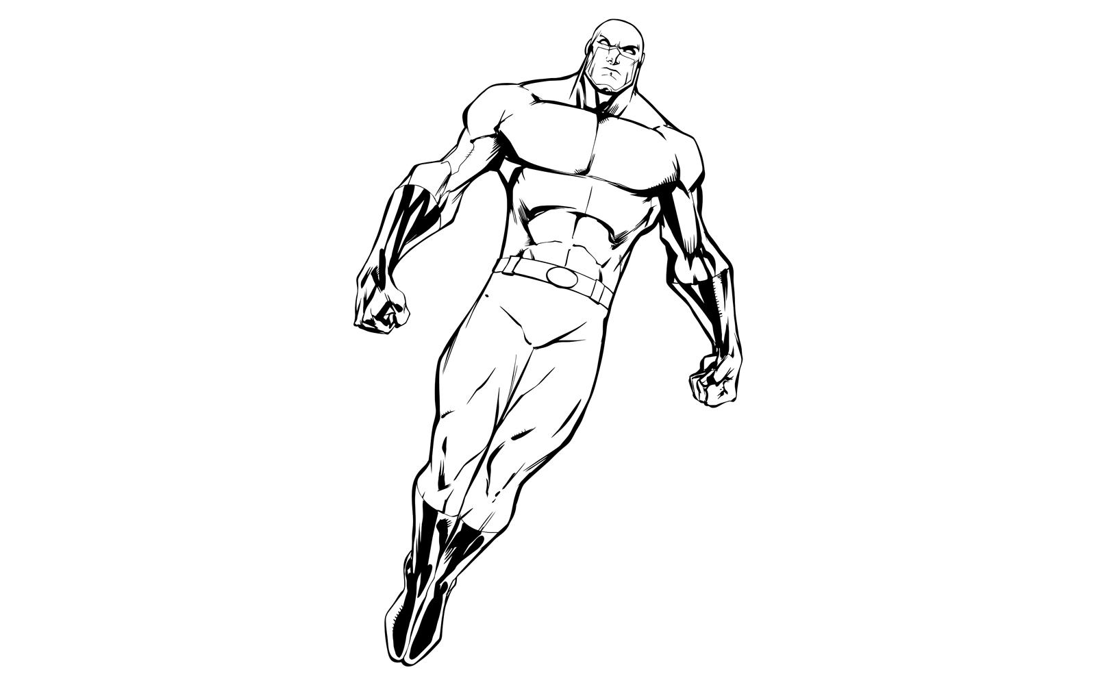 Superhero Flying 7 Line Art - Illustration