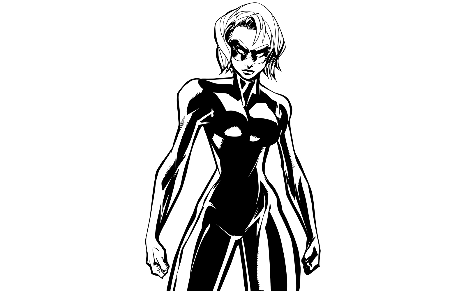 Superheroine Battle Mode No Cape Line Art - Illustration