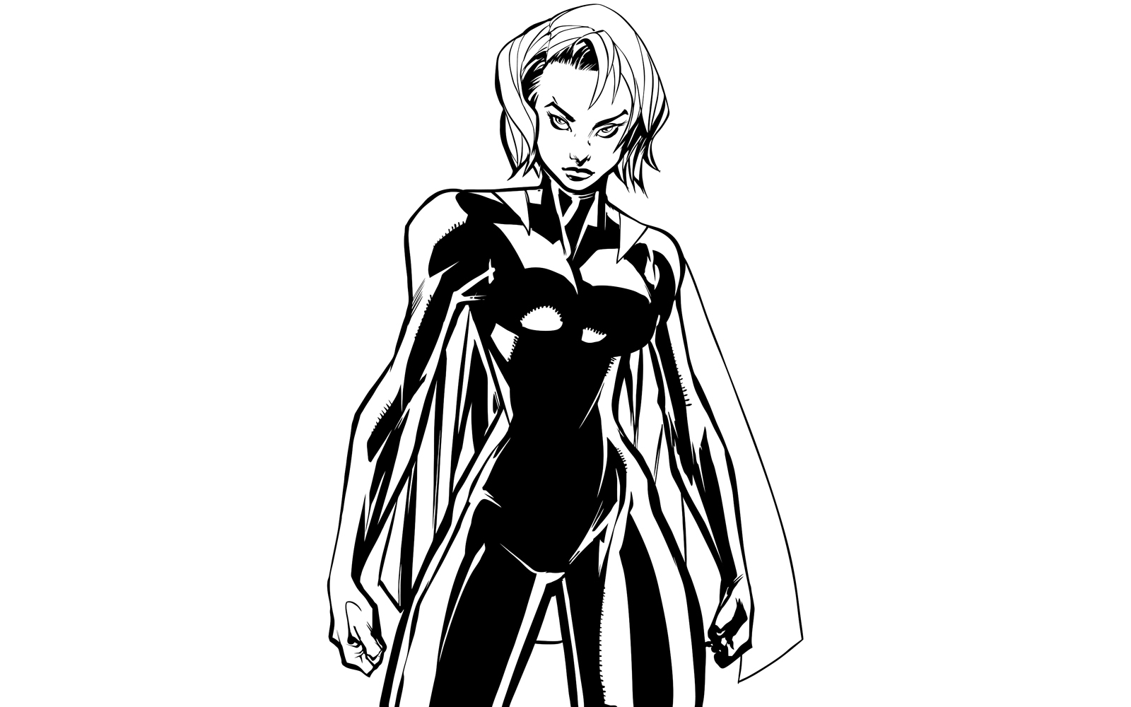 Superheroine Battle Mode No Mask Line Art - Illustration