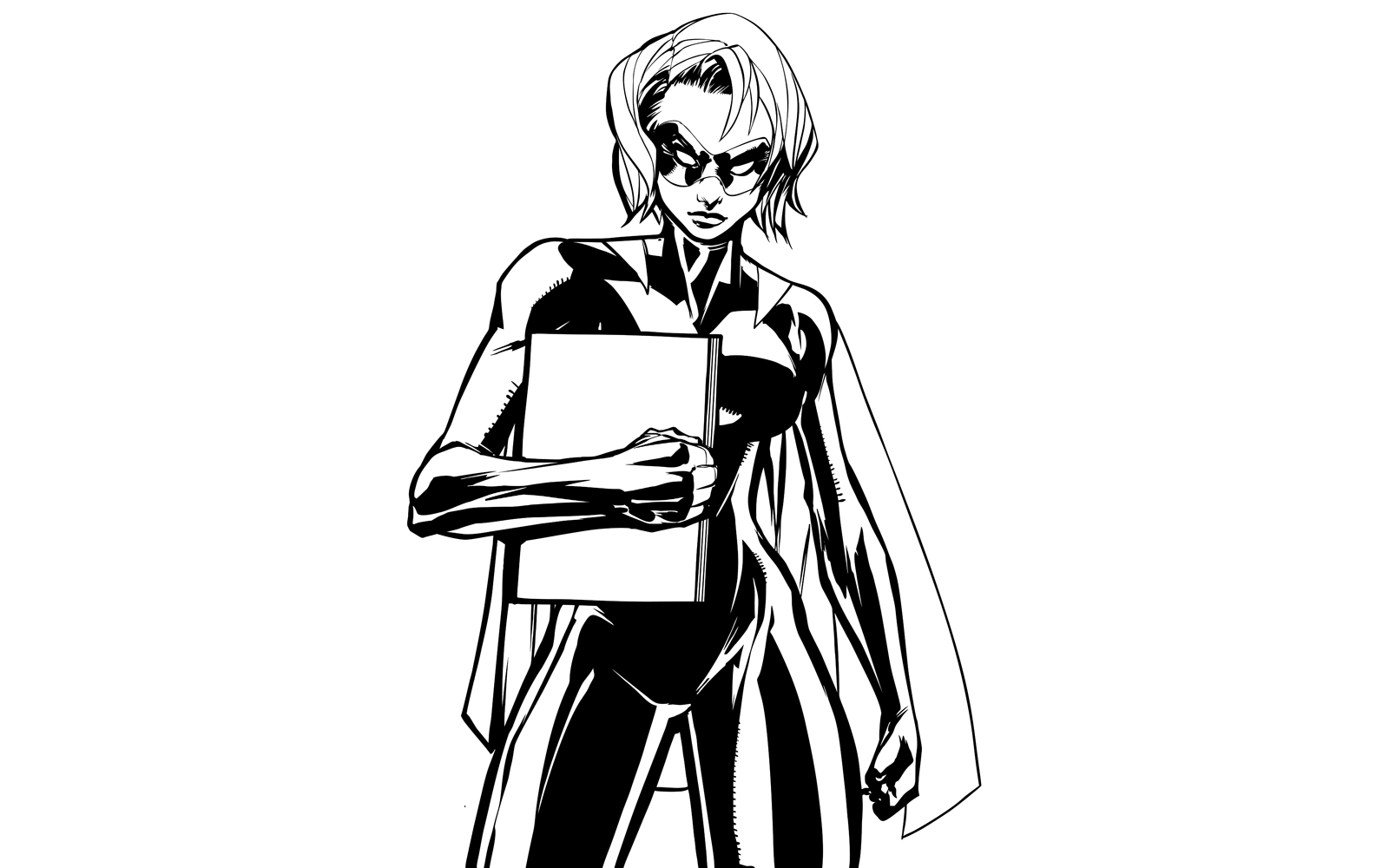 Superheroine Holding Book Line Art - Illustration