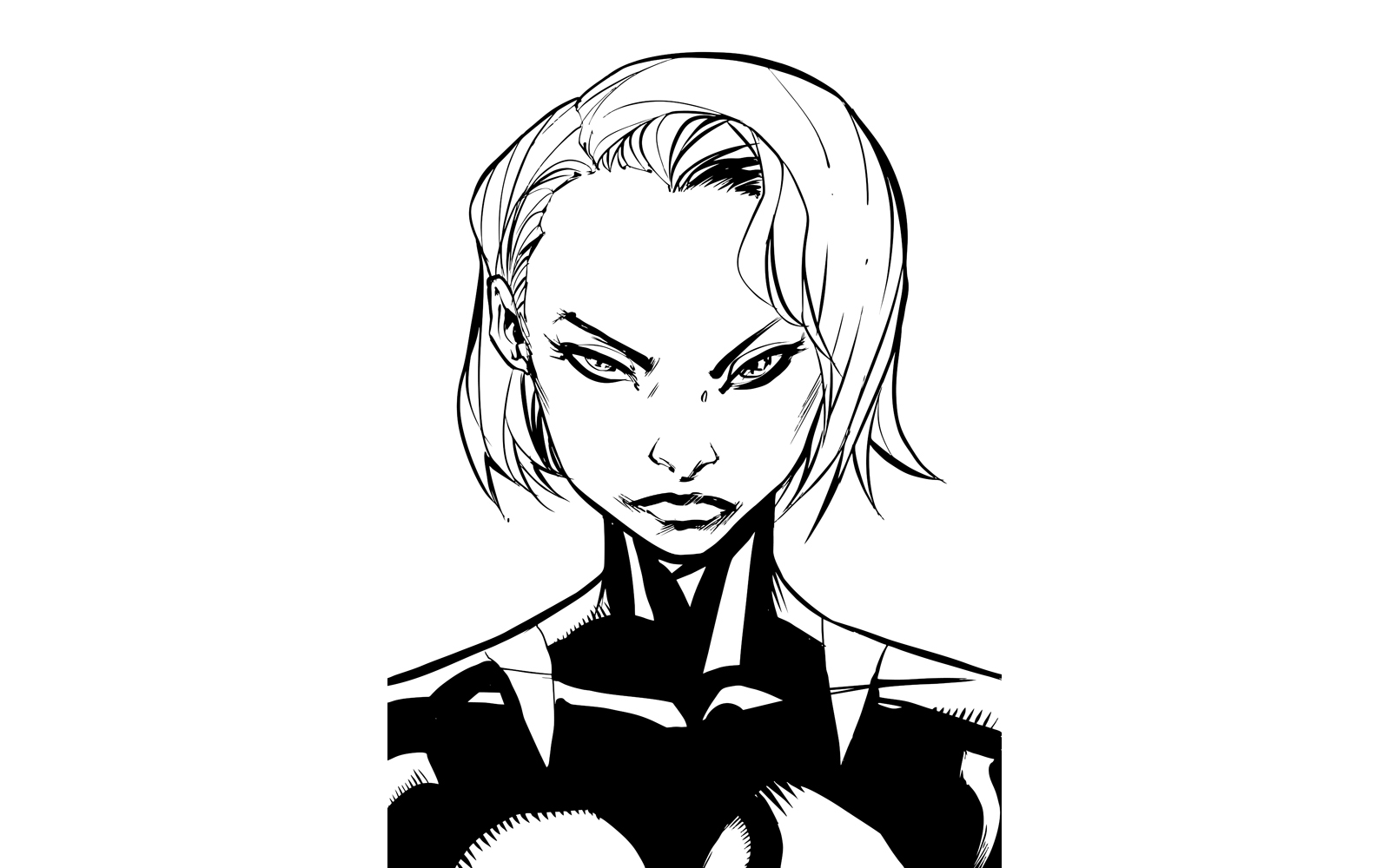 Superheroine Portrait Line Art - Illustration