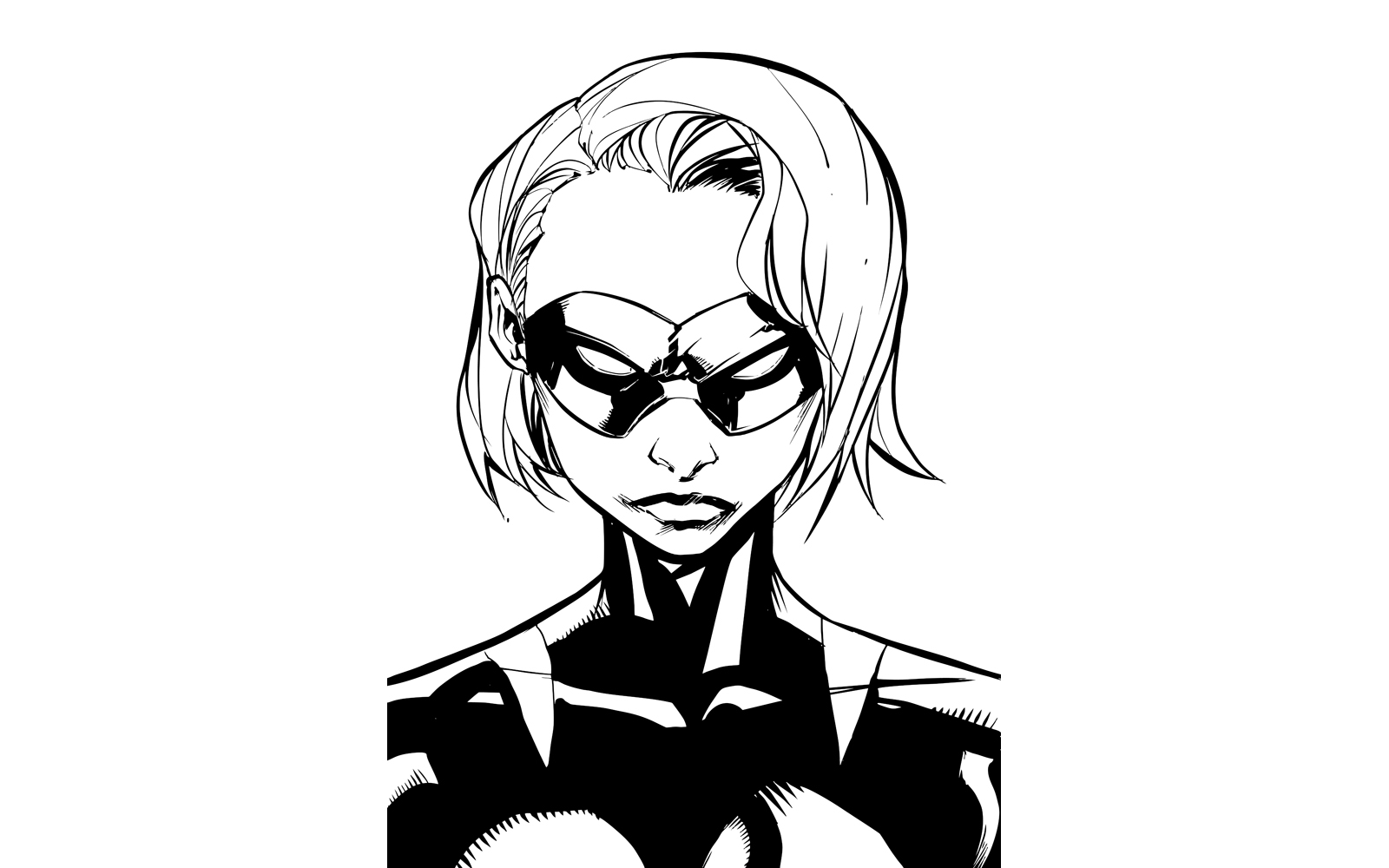 Superheroine Portrait Masked Line Art - Illustration