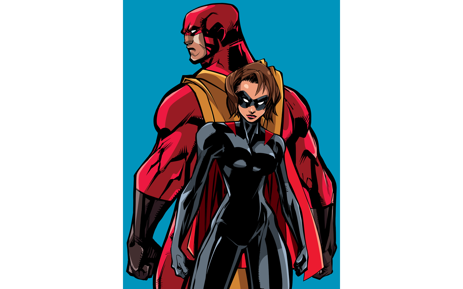 Superhero Couple Back to Back - Illustration