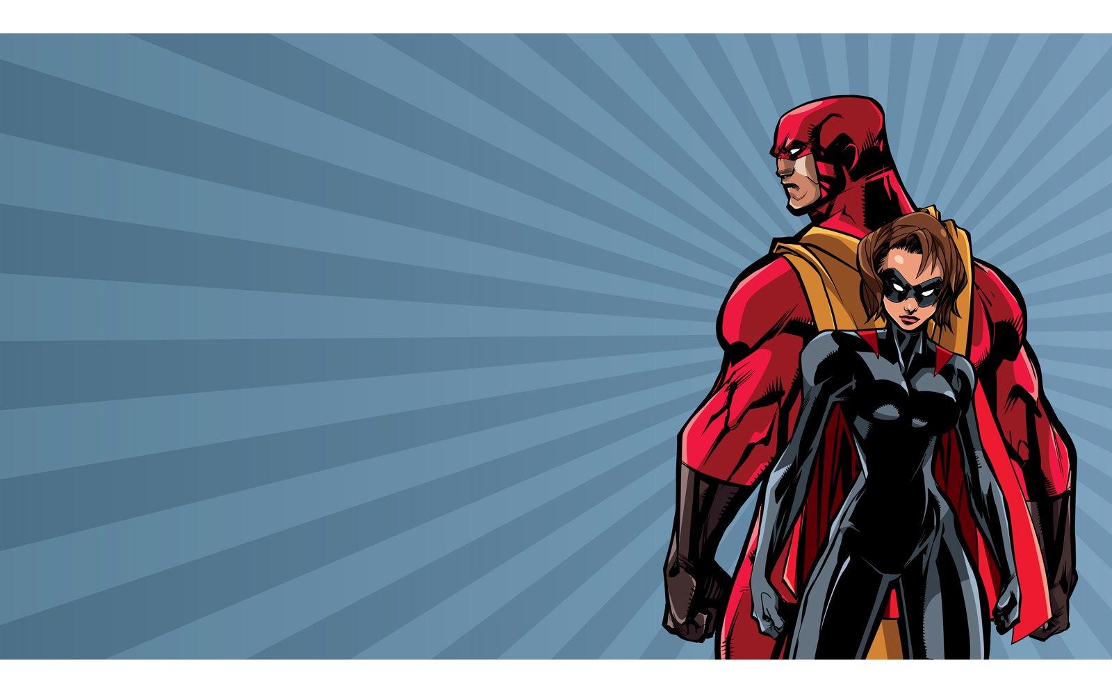 Superhero Couple Ray Light Background - Illustration