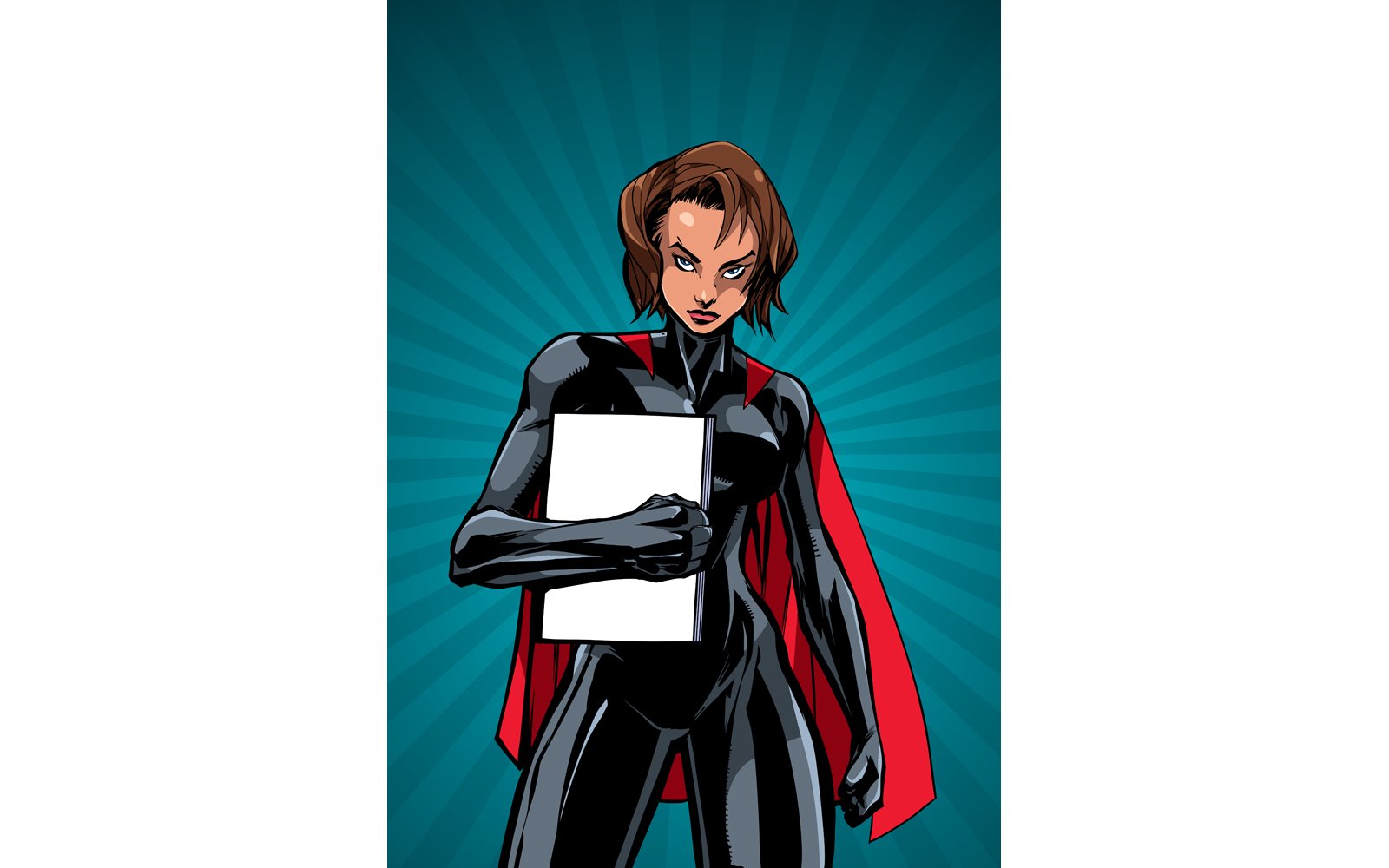 Superheroine Holding Book Ray Light Vertical - Illustration