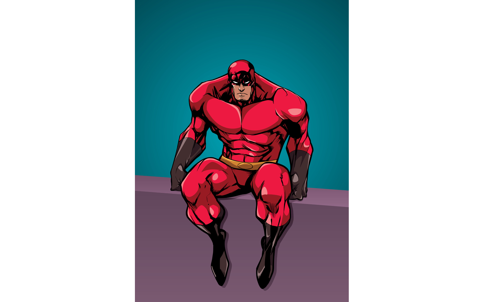 Superhero Sitting on Wall - Illustration