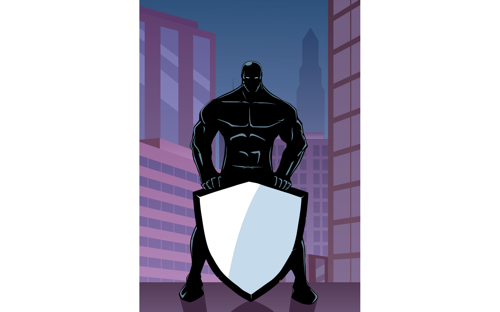 Superhero Holding Shield in City Vertical - Illustration