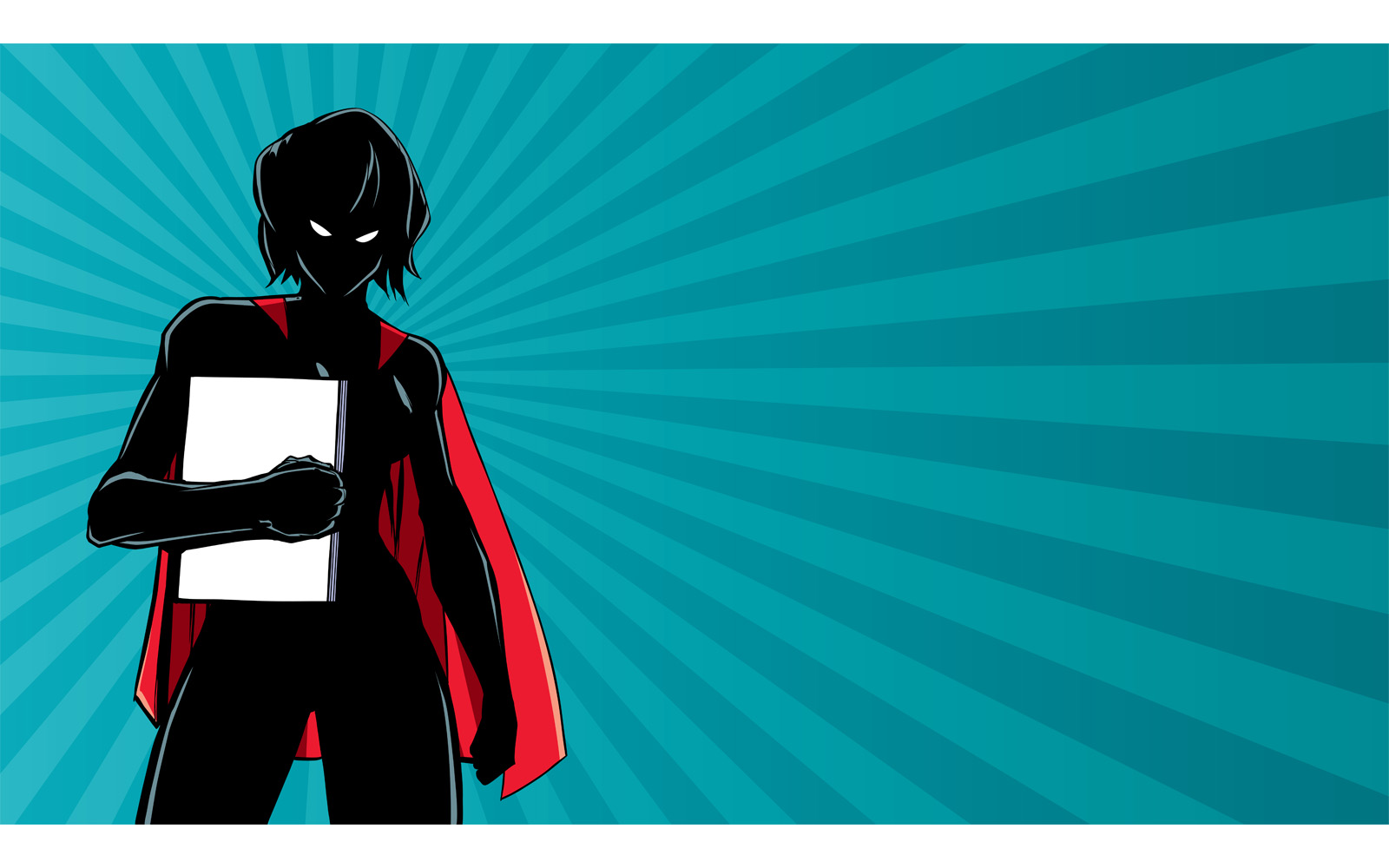 Superheroine Holding Book Ray Light Silhouette - Illustration