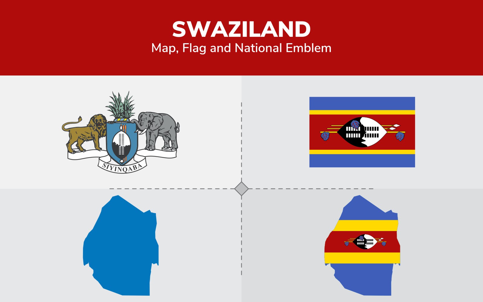 Swaziland Map, Flag and National Emblem - Illustration