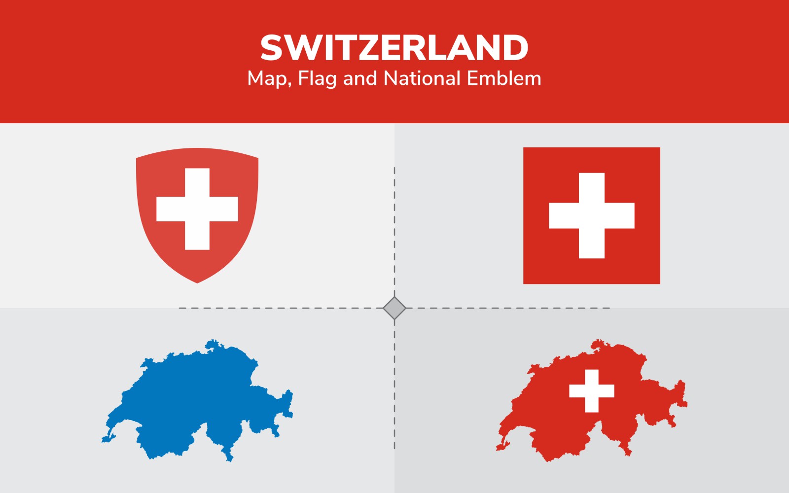 Switzerland Map, Flag and National Emblem - Illustration