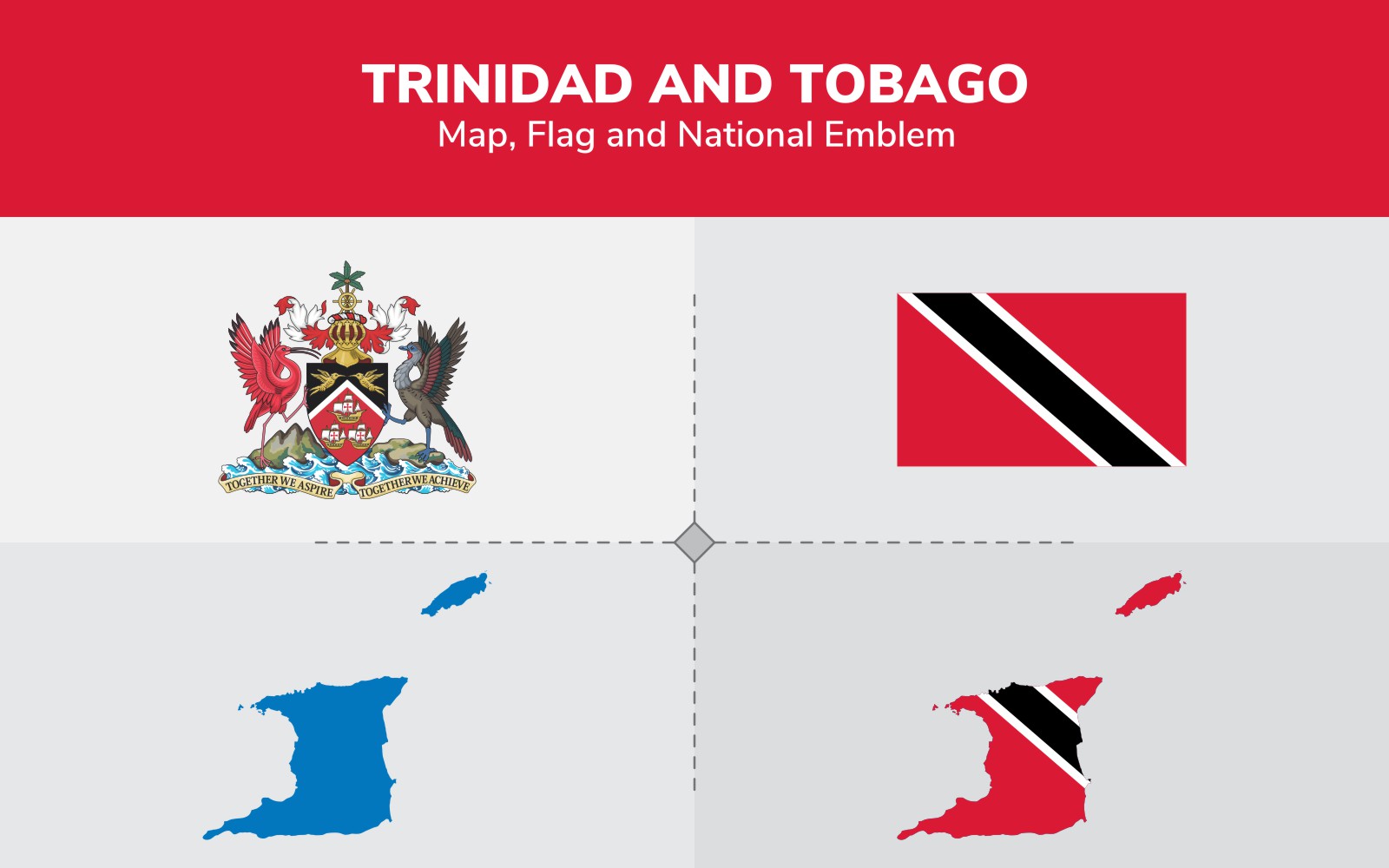 Trinidad and Tobago Map, Flag and National Emblem - Illustration