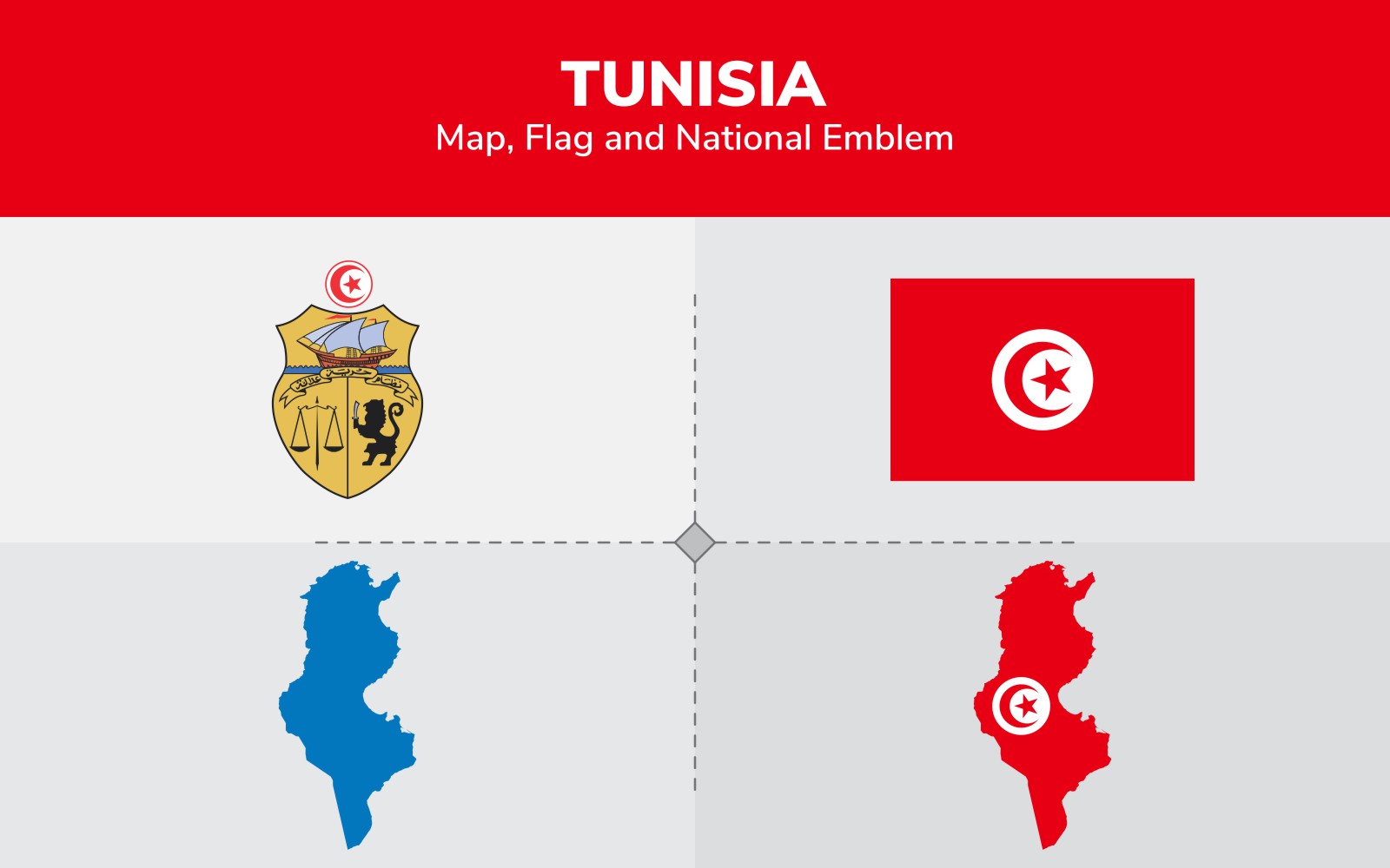 Tunisia  Map, Flag and National Emblem - Illustration