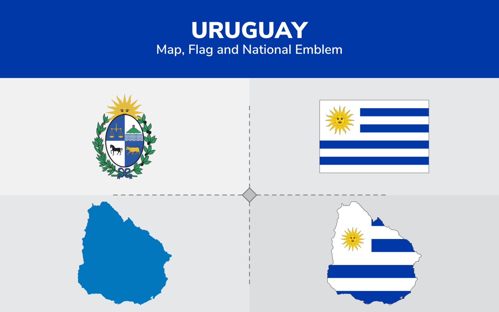 Uruguay Map, Flag and National Emblem - Illustration