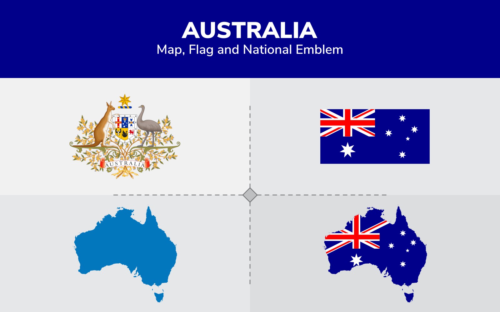 Australia Map, Flag and National Emblem - Illustration