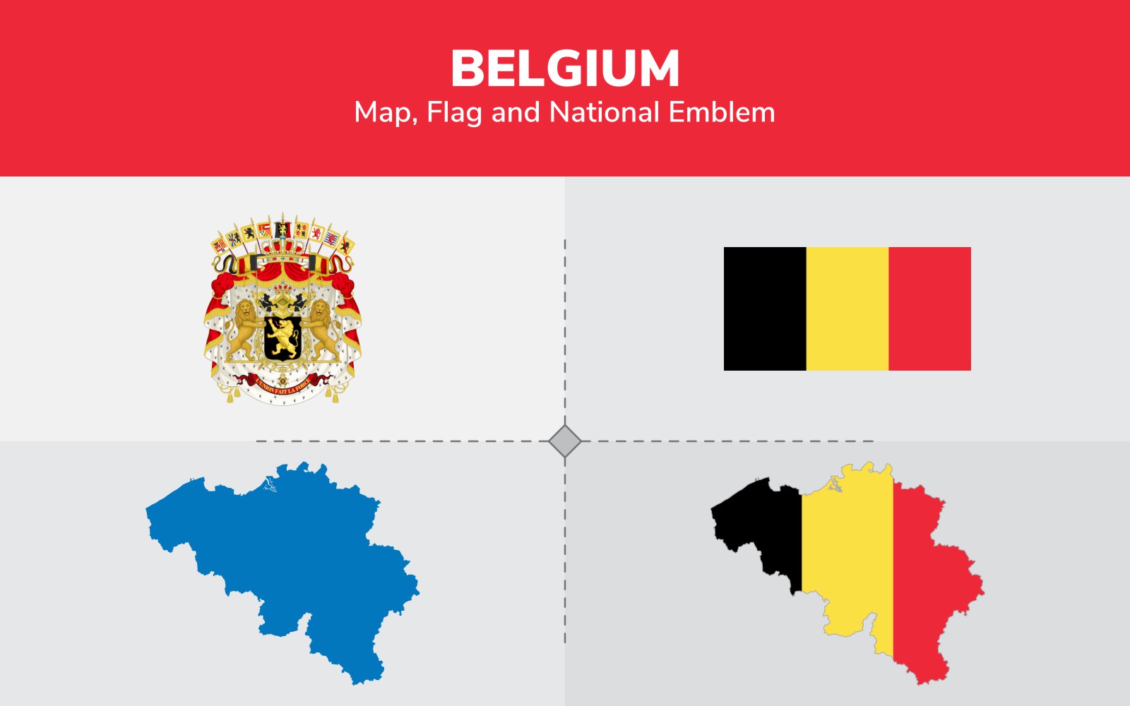 Belgium Map, Flag and National Emblem - Illustration