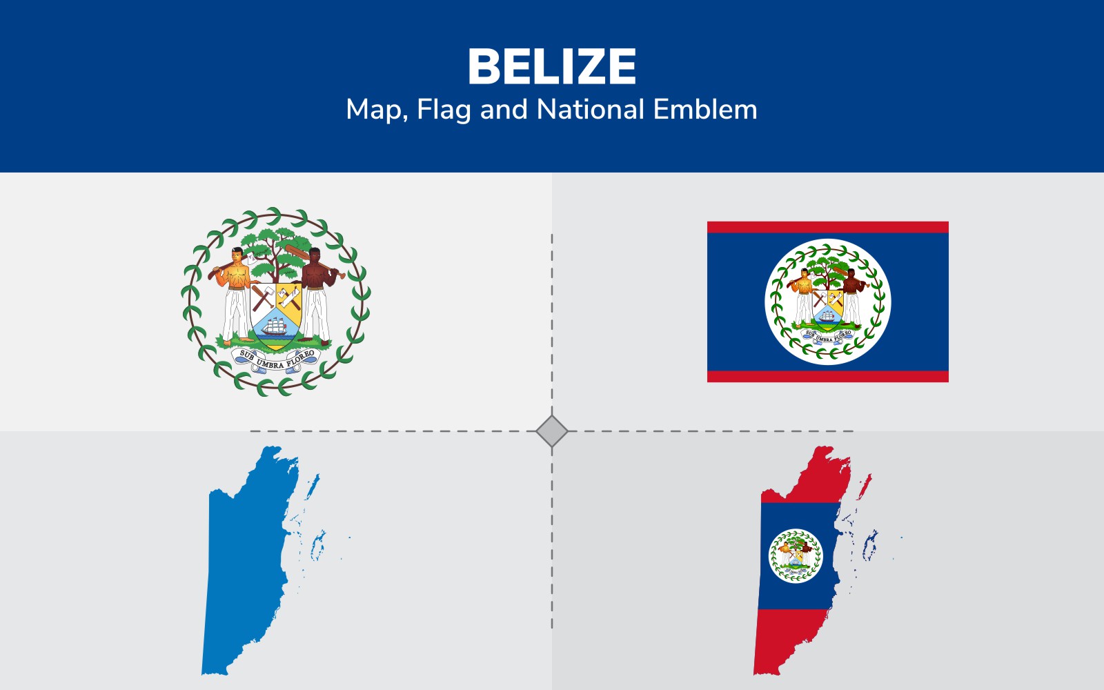 Belize Map, Flag and National Emblem - Illustration