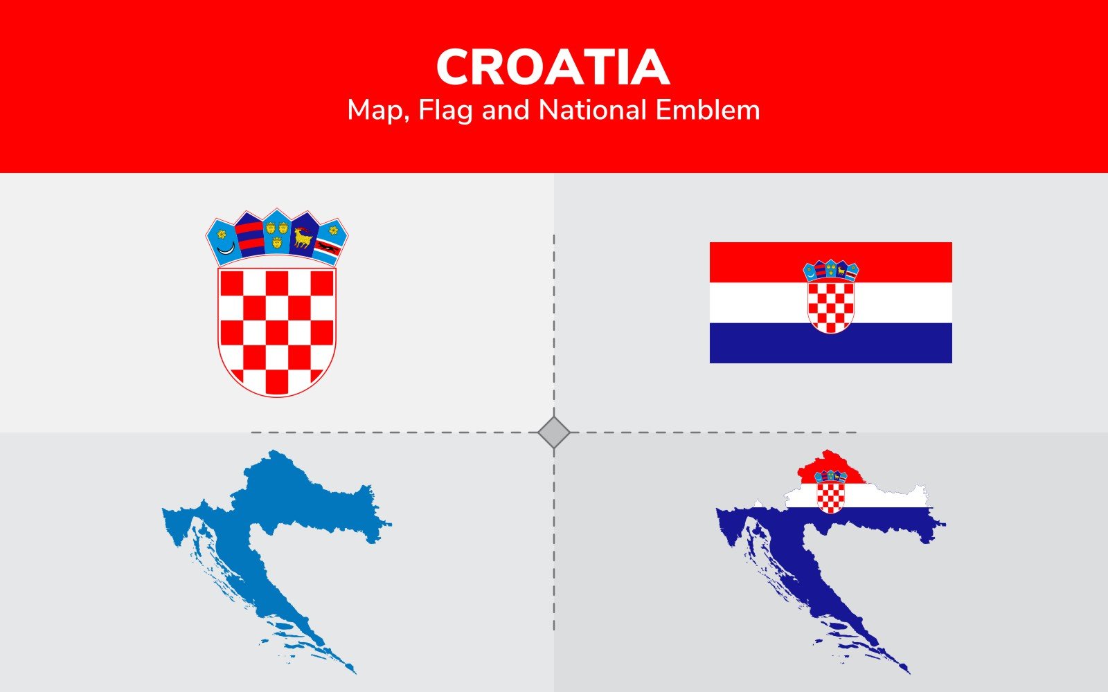 Croatia Map, Flag and National Emblem - Illustration