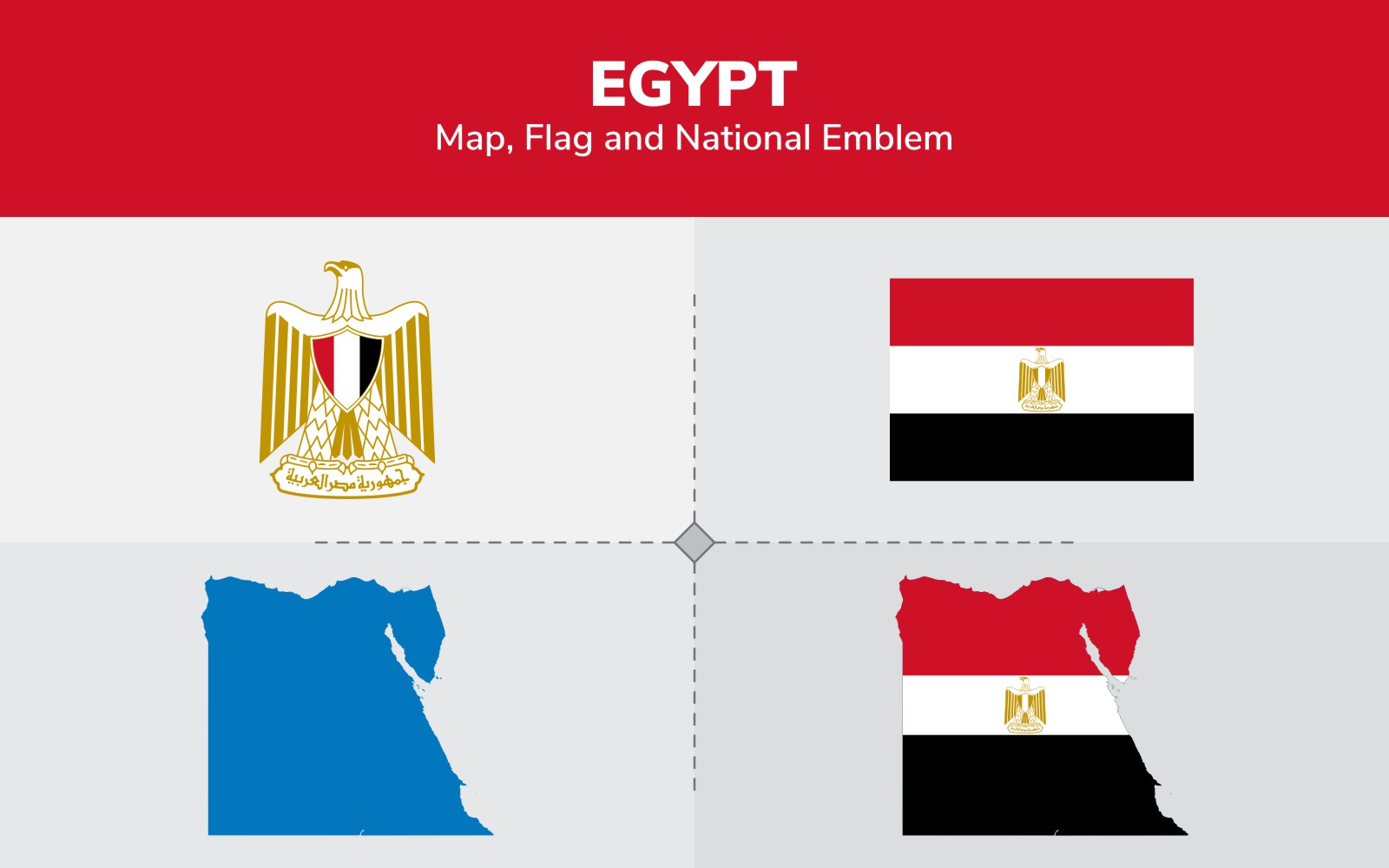 Egypt Map, Flag and National Emblem - Illustration