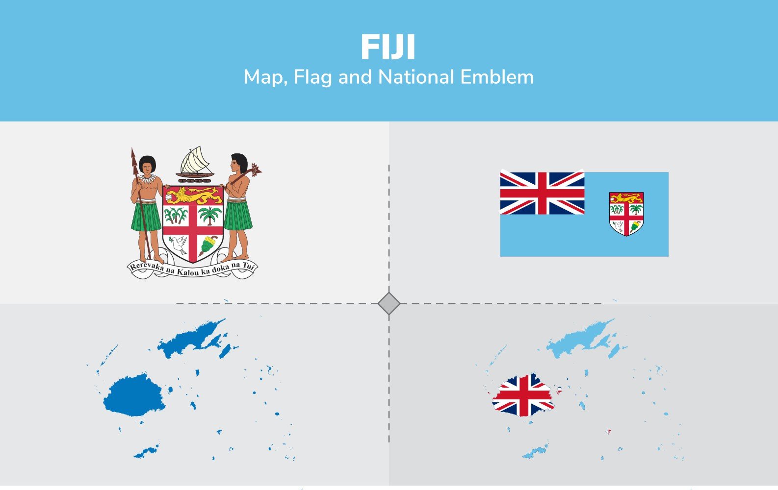 Fiji Map, Flag and National Emblem - Illustration