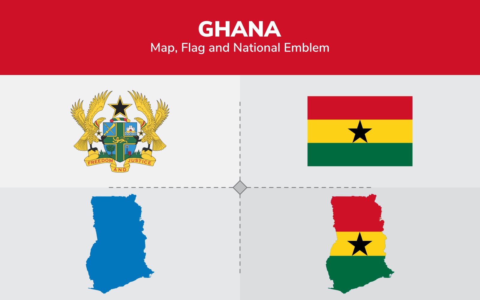 Ghana Map, Flag and National Emblem - Illustration