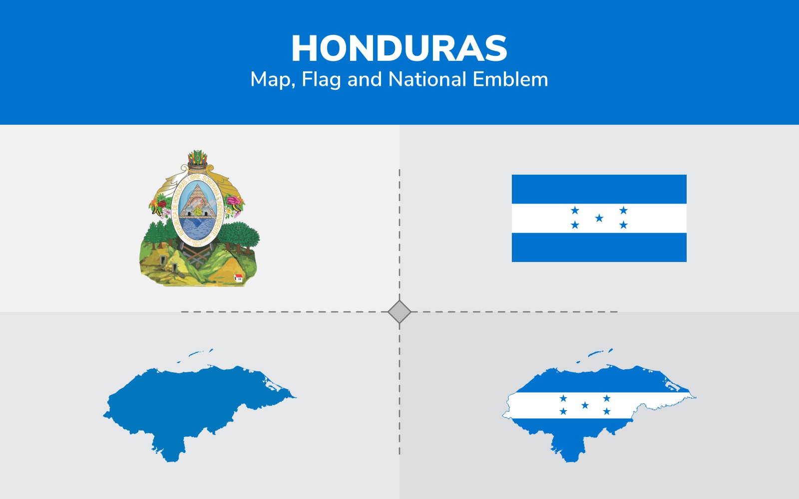 Honduras Map, Flag and National Emblem - Illustration