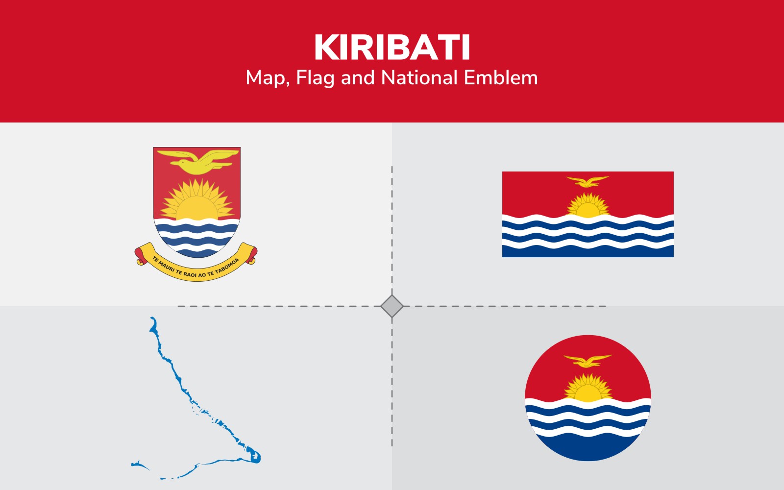 Kiribati Map, Flag and National Emblem - Illustration