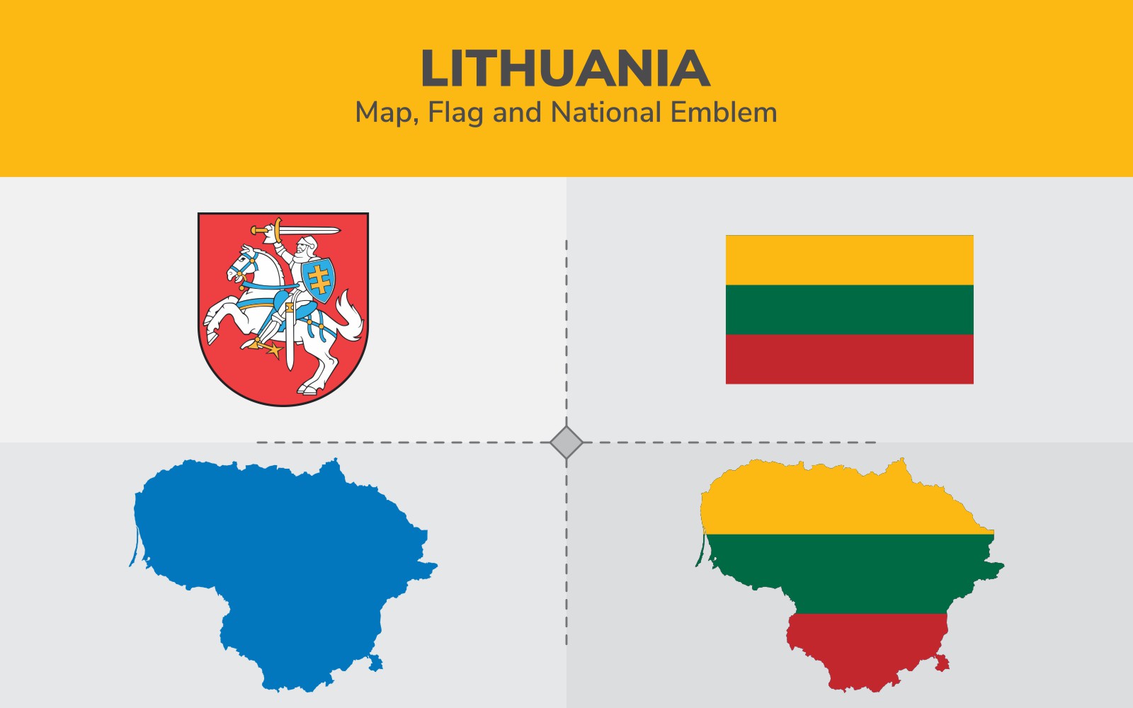 Lithuania Map, Flag and National Emblem - Illustration