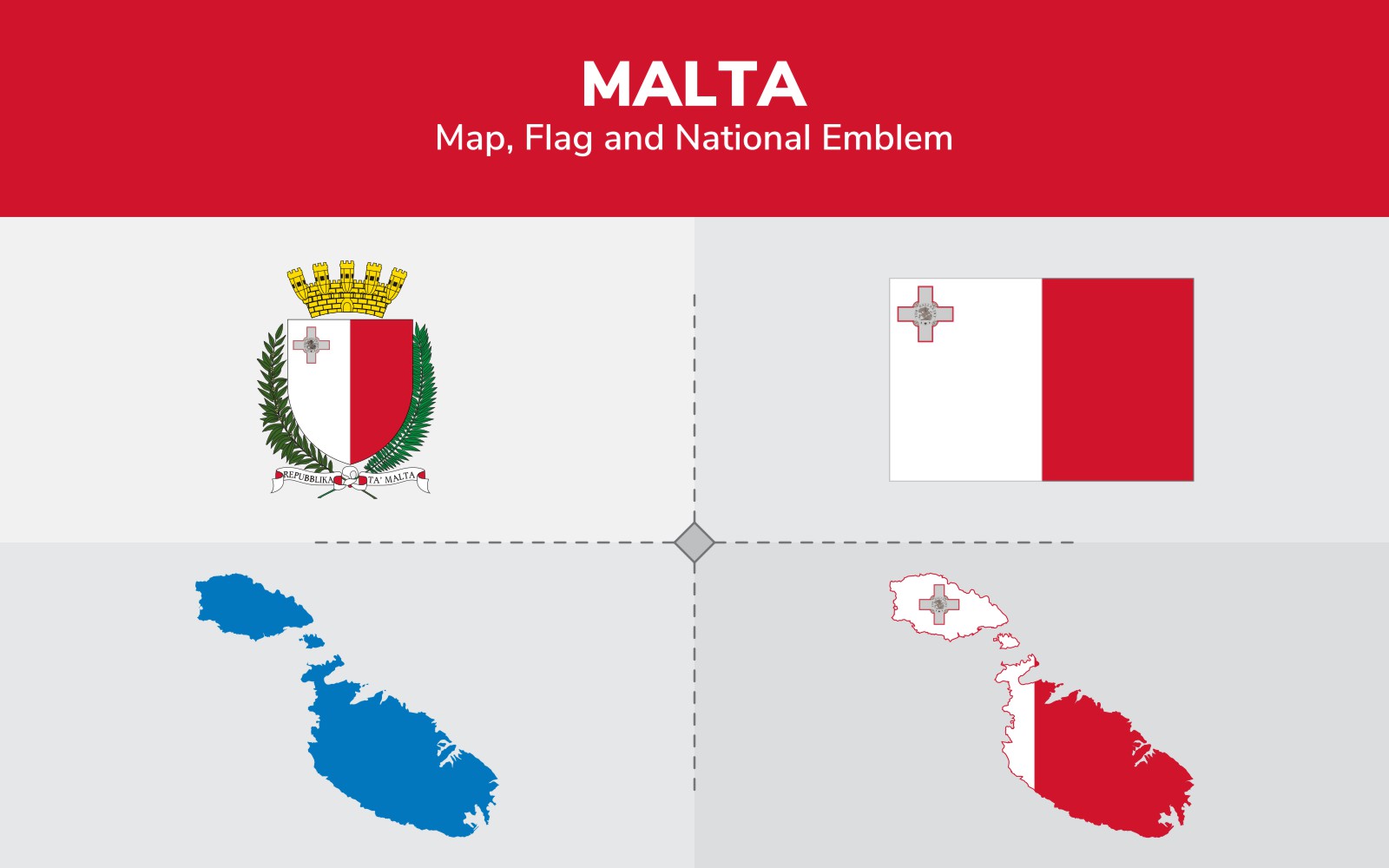 Malta Map, Flag and National Emblem - Illustration