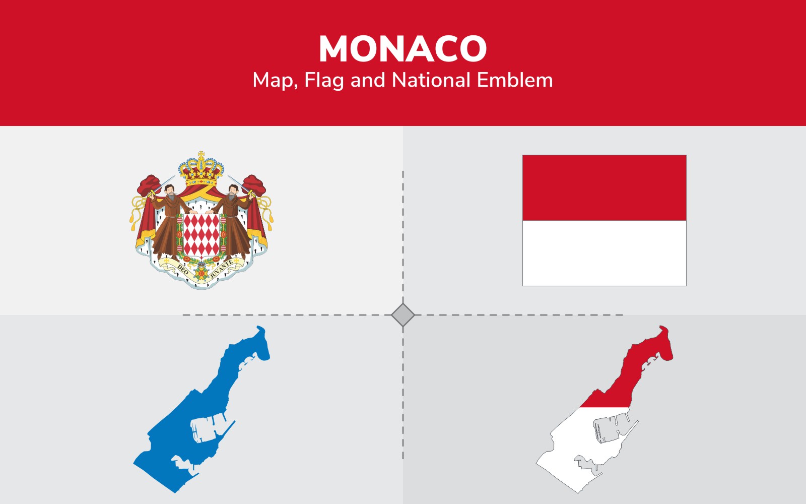 Monaco Map, Flag and National Emblem - Illustration