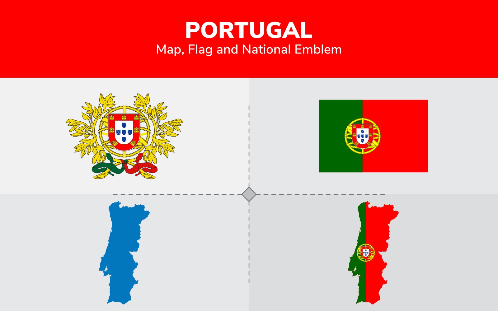 Portugal Map, Flag and National Emblem - Illustration