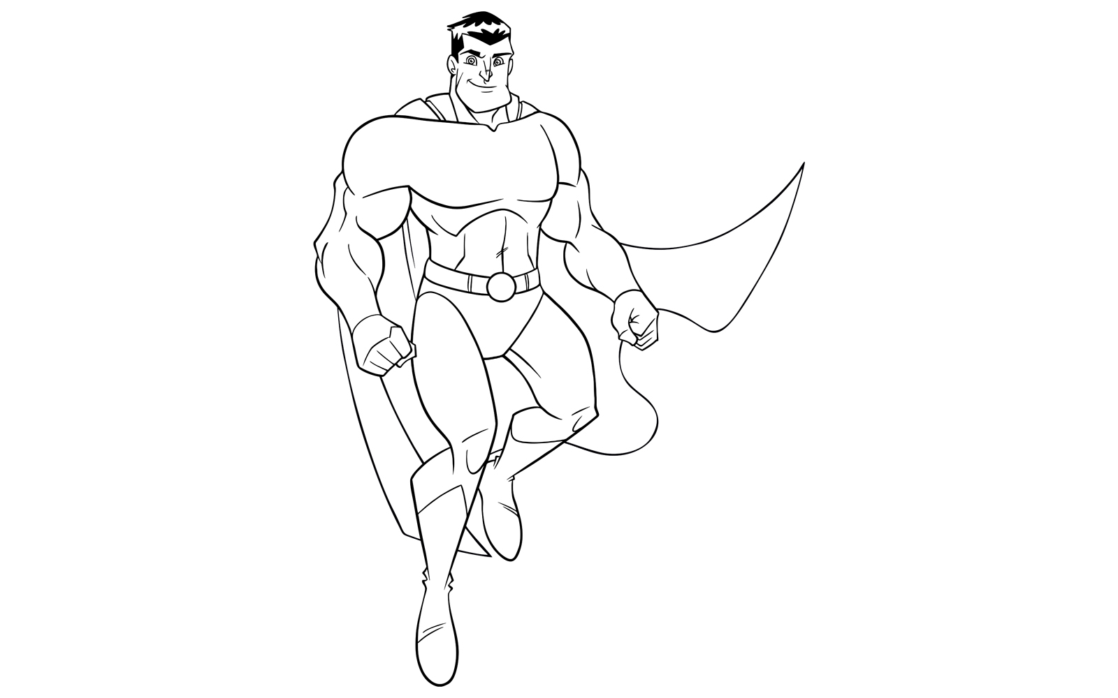 Superhero Flying and Smiling Line Art - Illustration