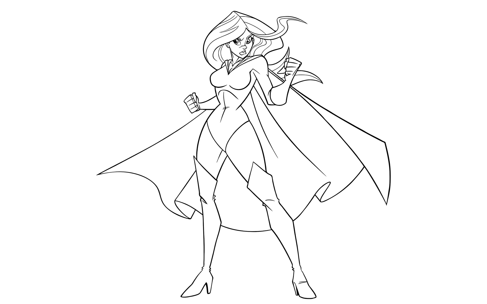 Superheroine Battle Mode Line Art - Illustration