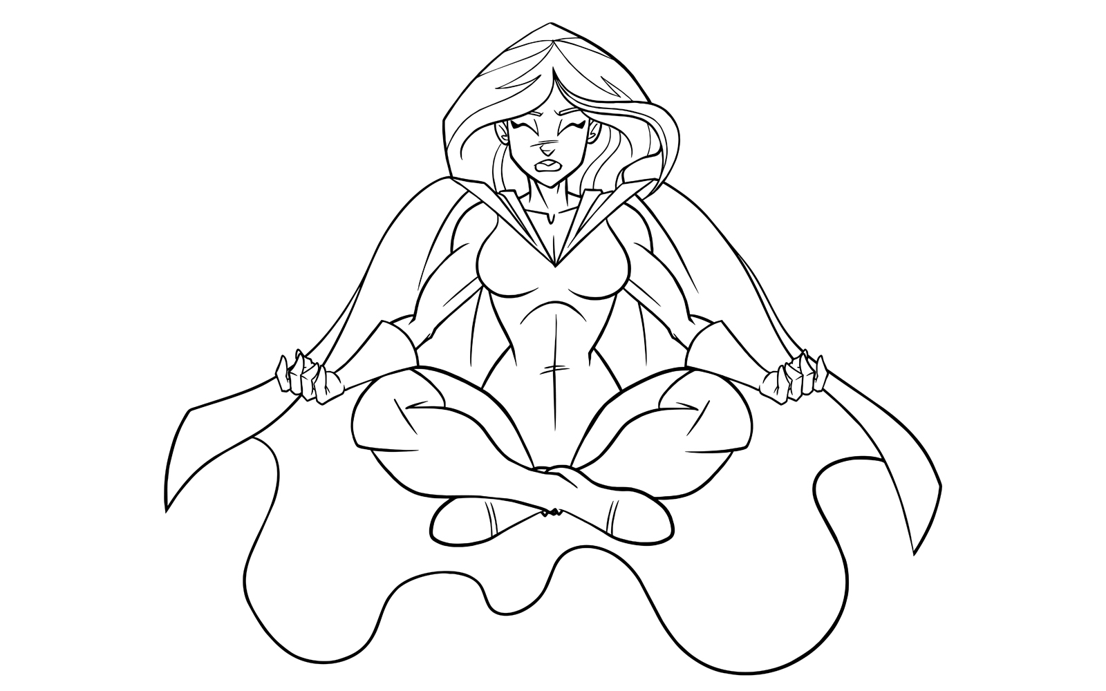 Superheroine Meditating Line Art - Illustration