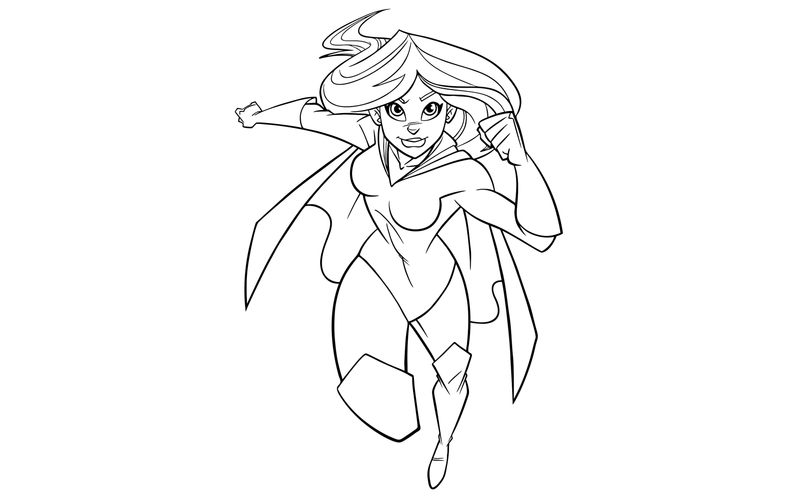 Superheroine Running Frontal View Line Art - Illustration