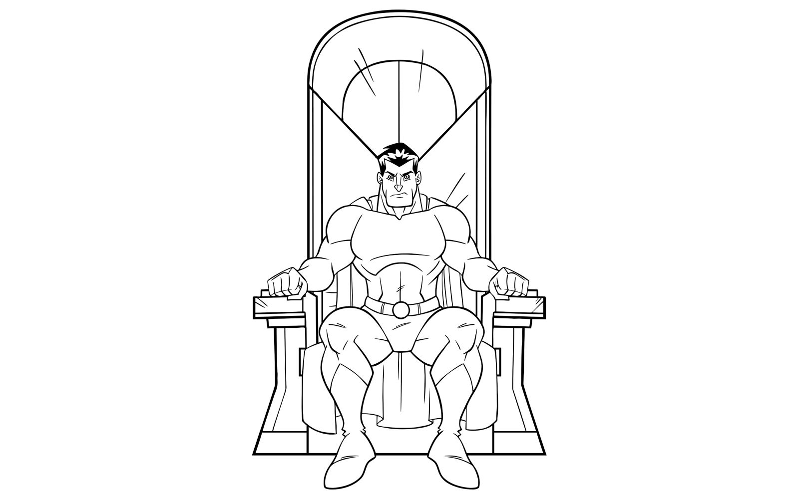 Superhero on Throne Line Art - Illustration