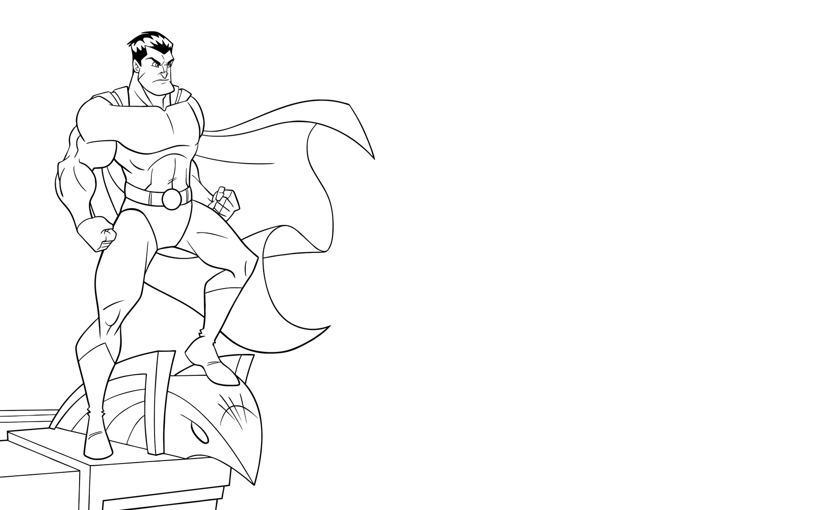 Superhero Watching From Roof Line Art - Illustration