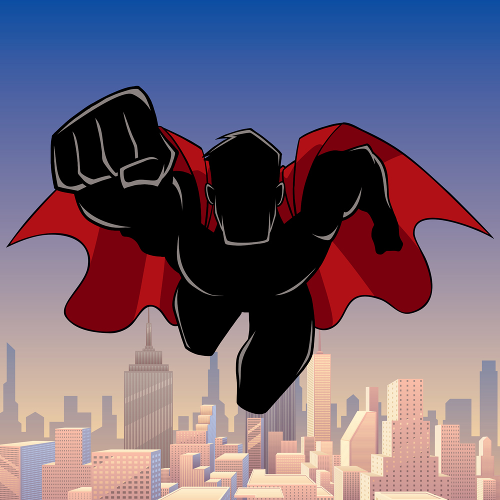 Superhero Coming City Silhouette - Illustration