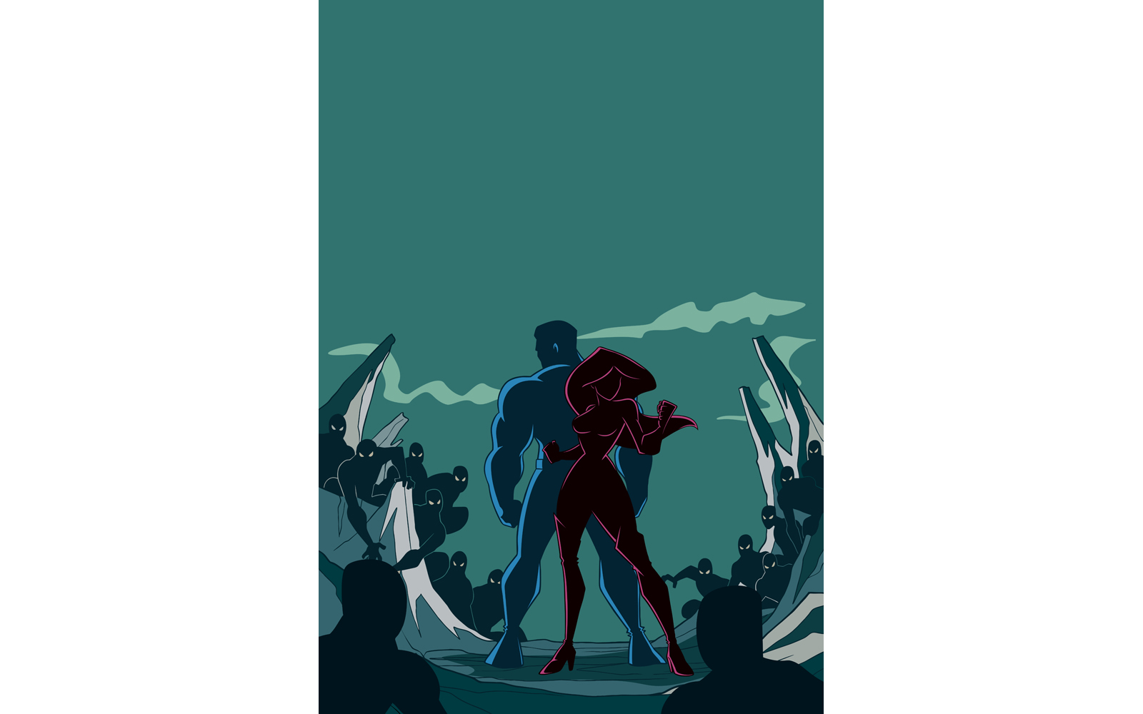 Superhero Couple Back to Back 2 Silhouette - Illustration