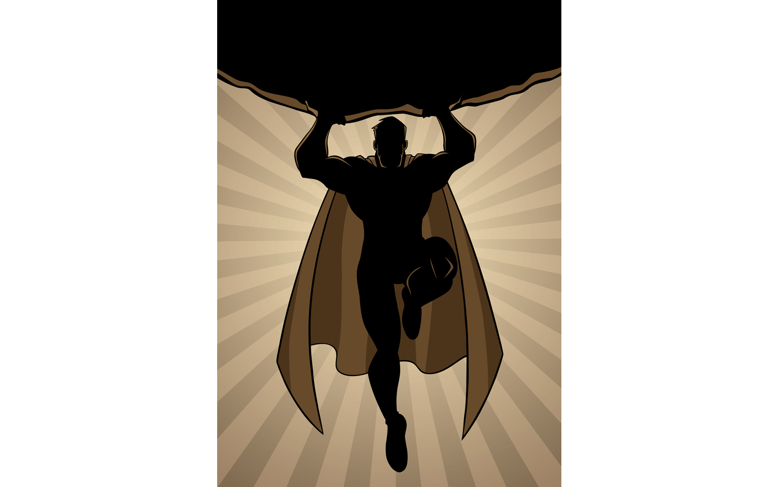 Superhero Holding Boulder Ray Light Silhouette - Illustration