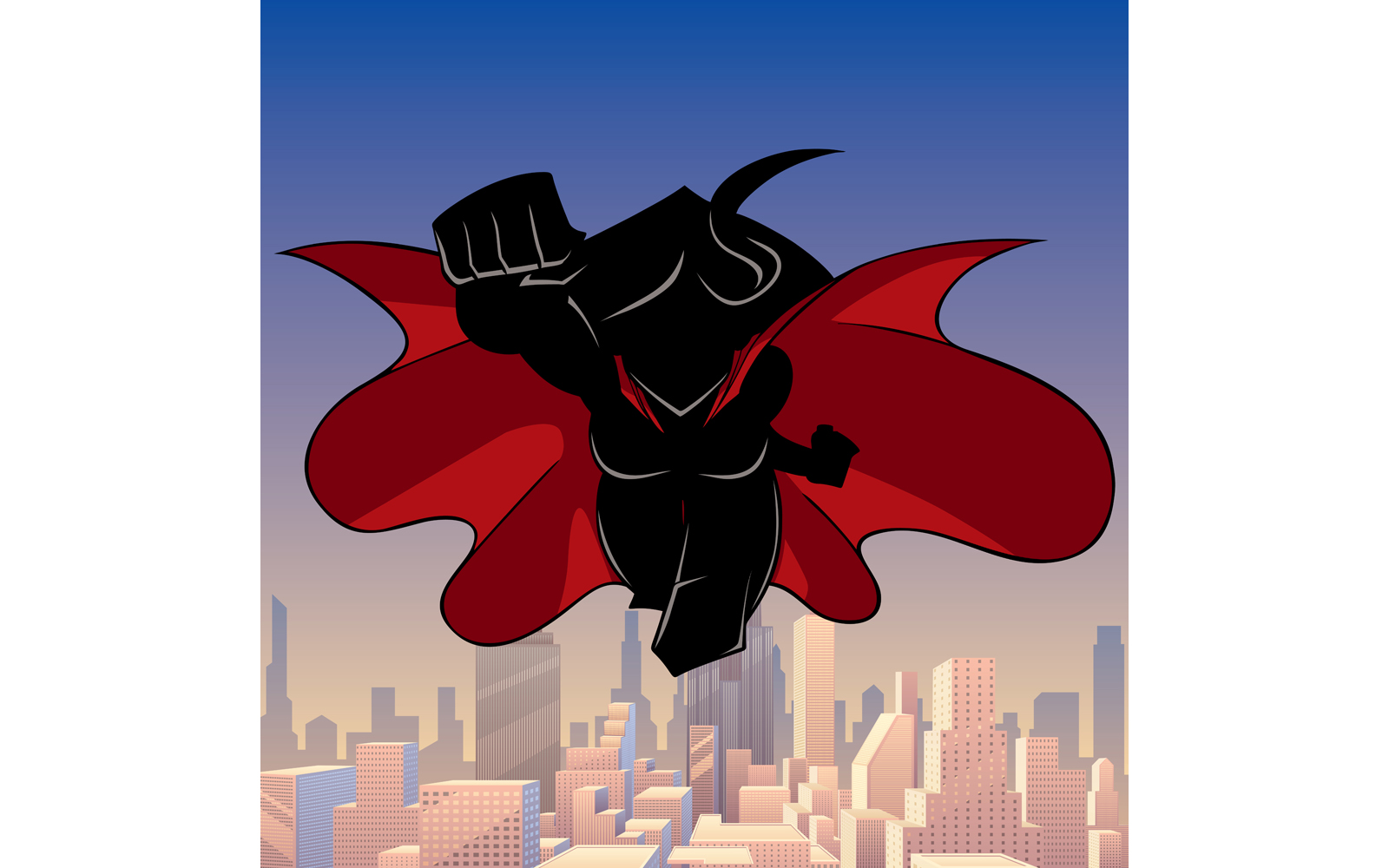 Superheroine Coming City Silhouette - Illustration