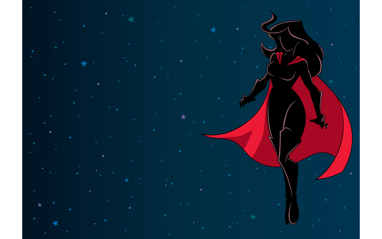 Superheroine Flying in Space Silhouette - Illustration