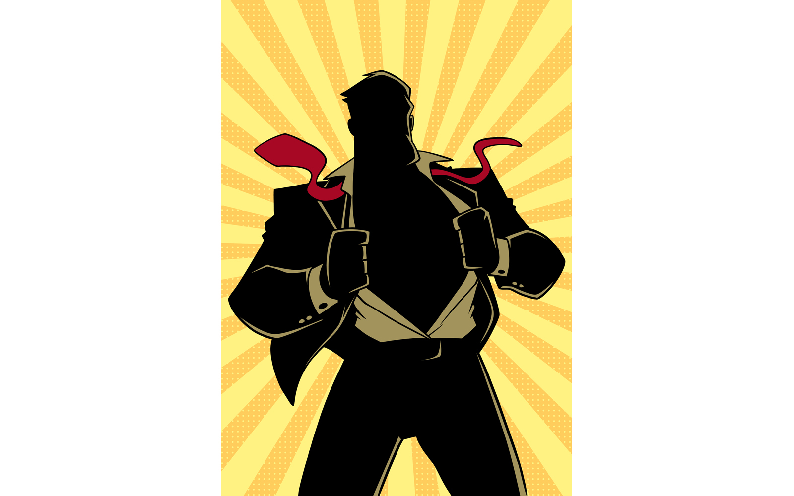 Superhero under Cover Suit Ray Light Silhouette - Illustration