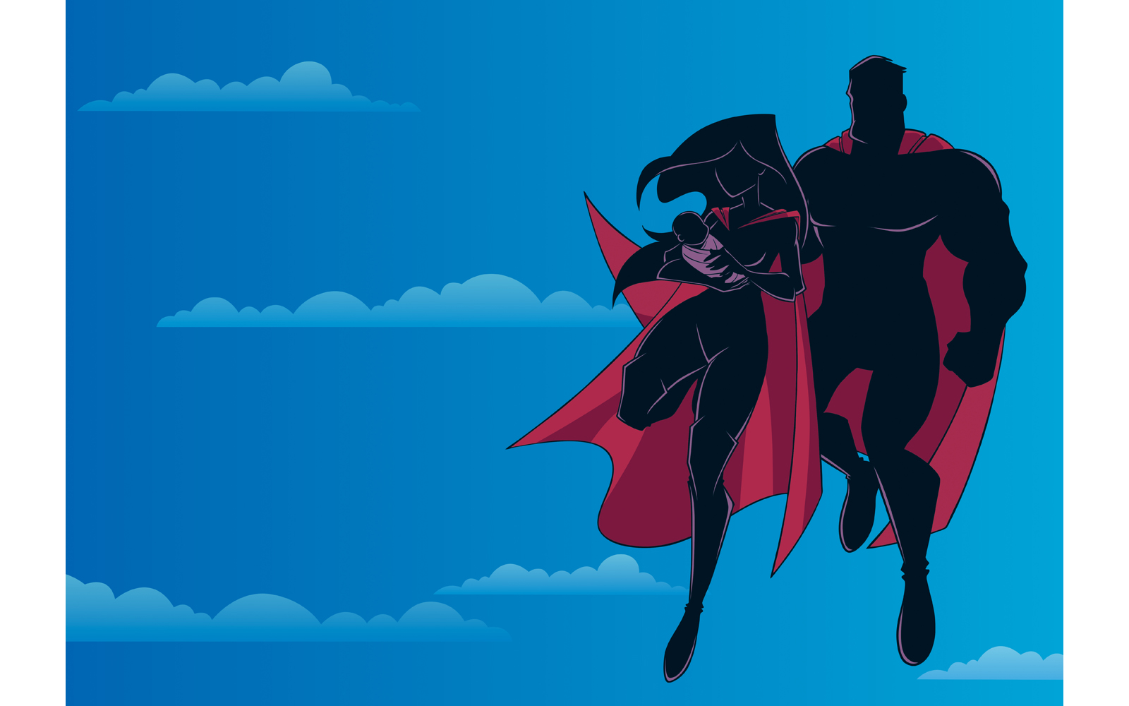 Super Mom Dad and Baby Sky Silhouette - Illustration