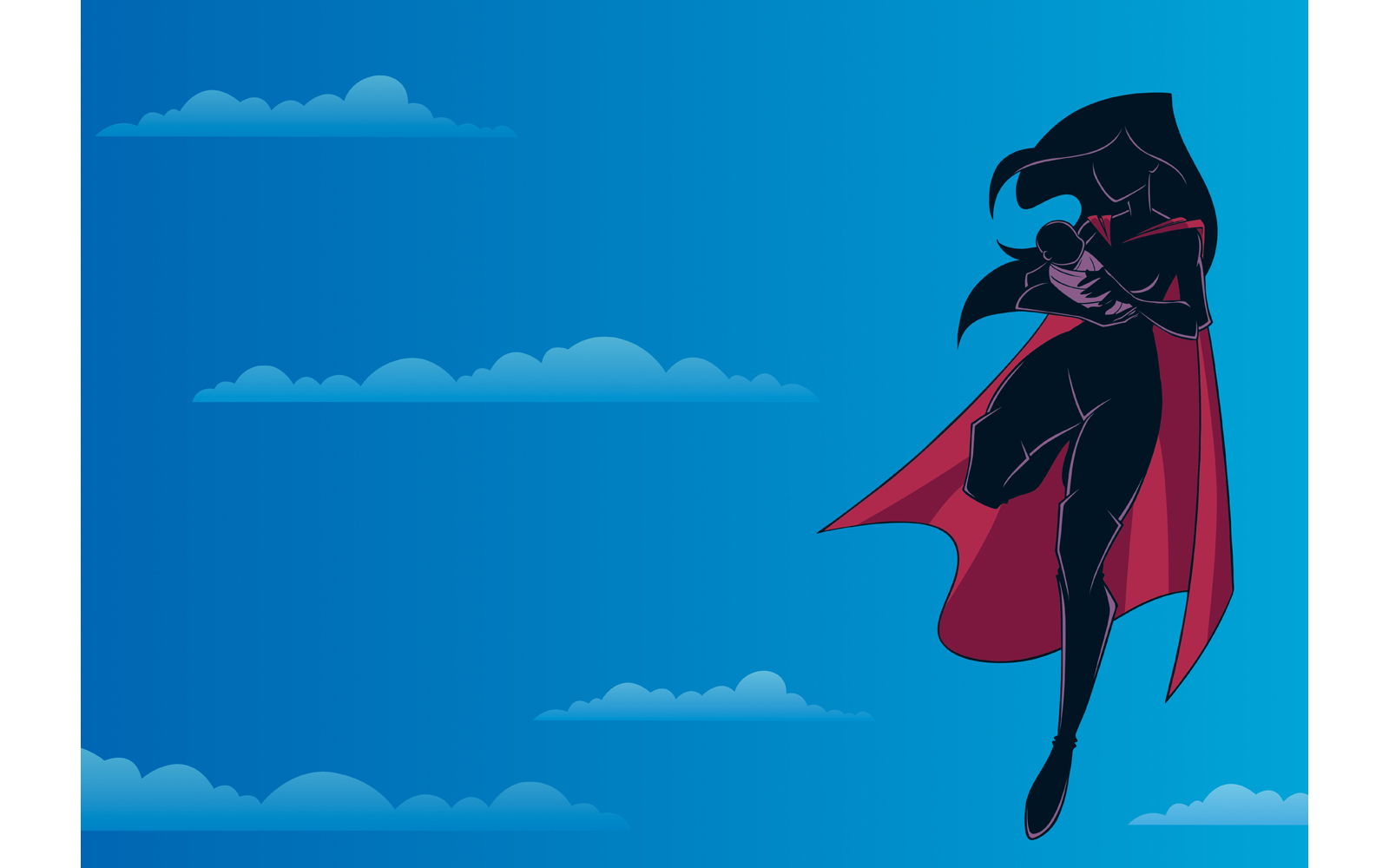 Super Mom with Baby Sky Silhouette - Illustration