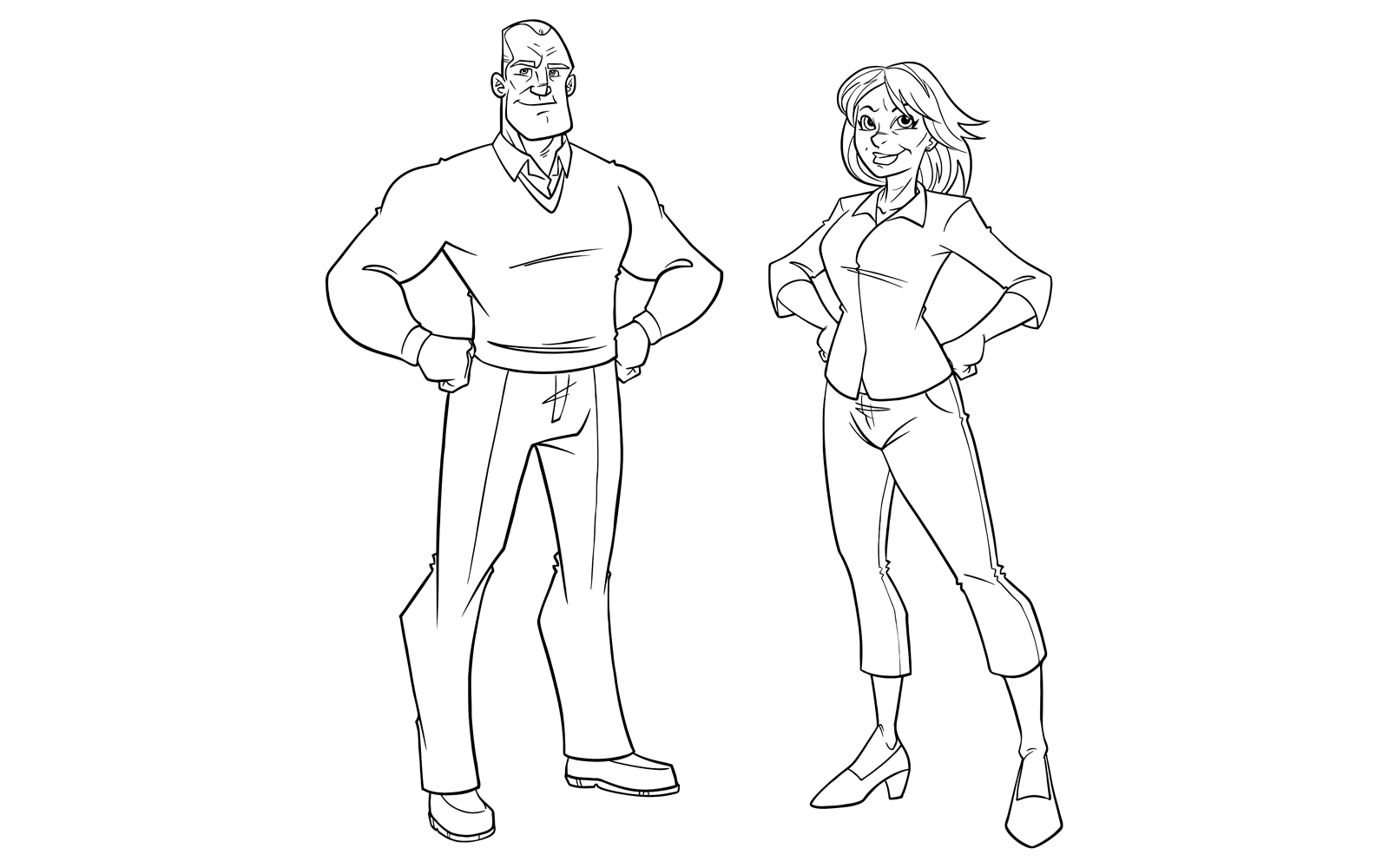 Senior Couple Line Art - Illustration