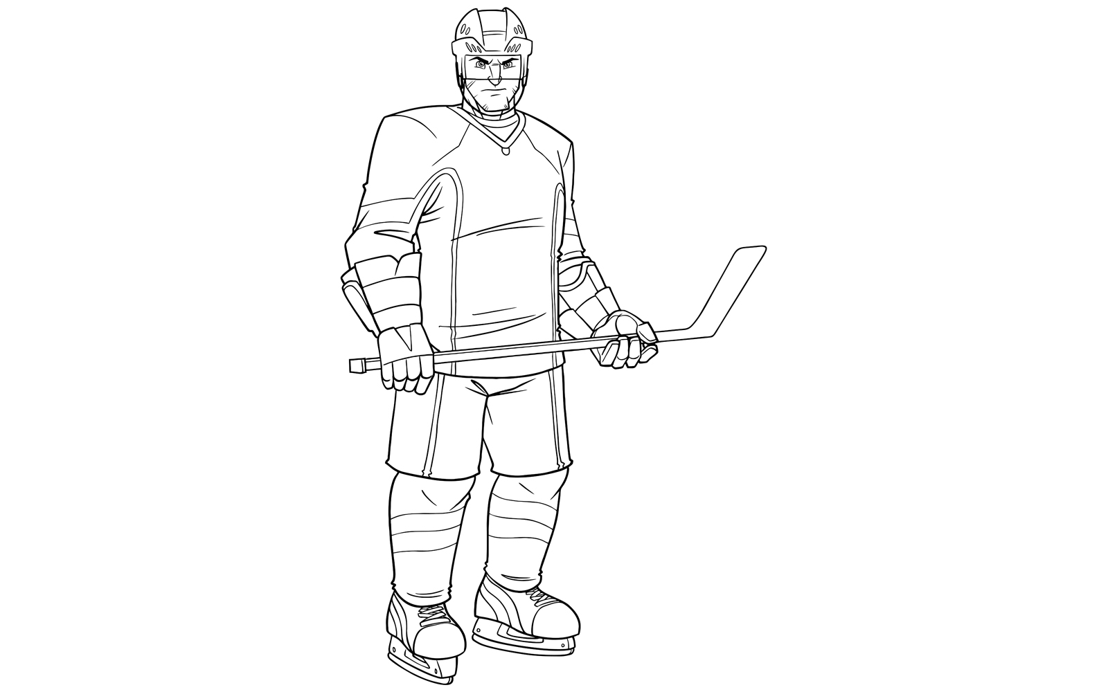 Hockey Player Line Art - Illustration