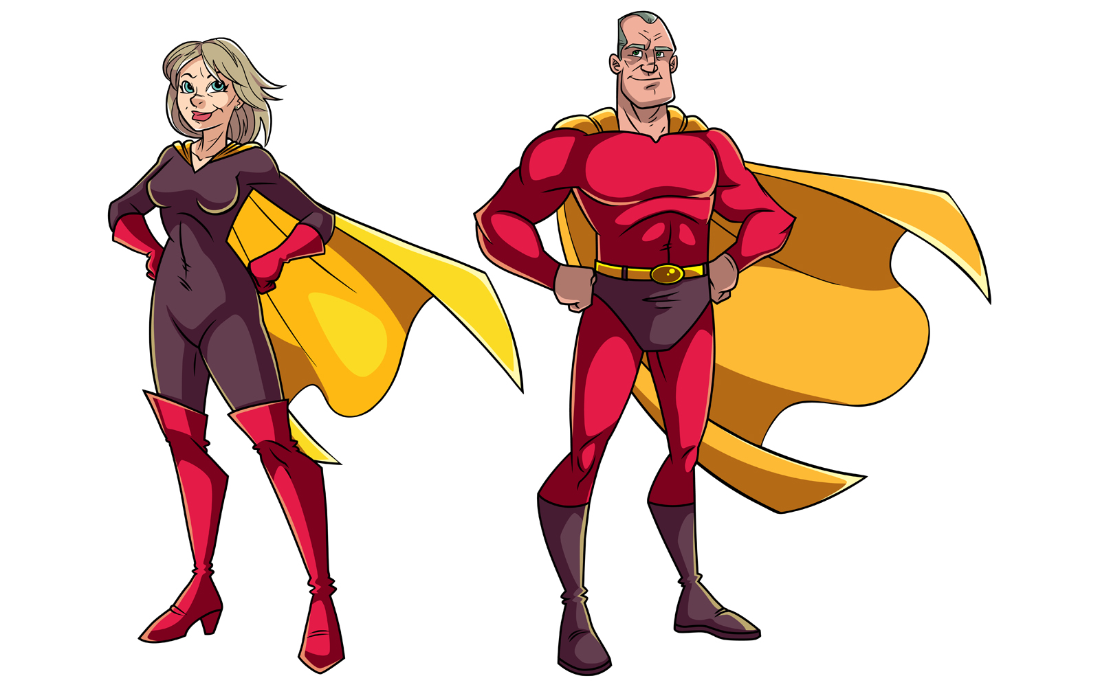 Senior Superhero Couple on White - Illustration